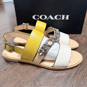 NWT COACH SILVER LOGO YELLOW MUSTARD GOLD SUNFLOWER HEATHER SANDALS